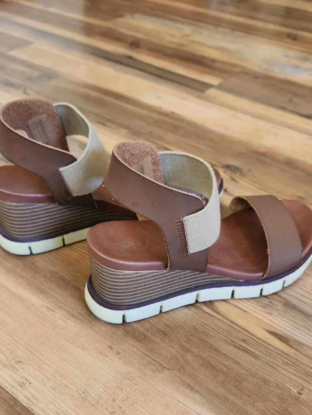 MIA Brown and Beige Wedge Sandals